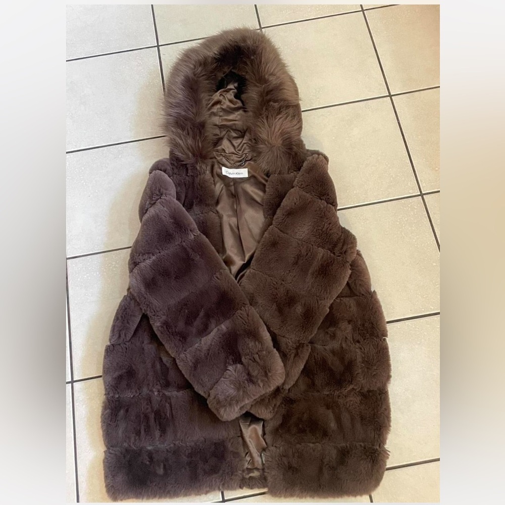 Calvin Klein Hooded Faux Fur Jacket